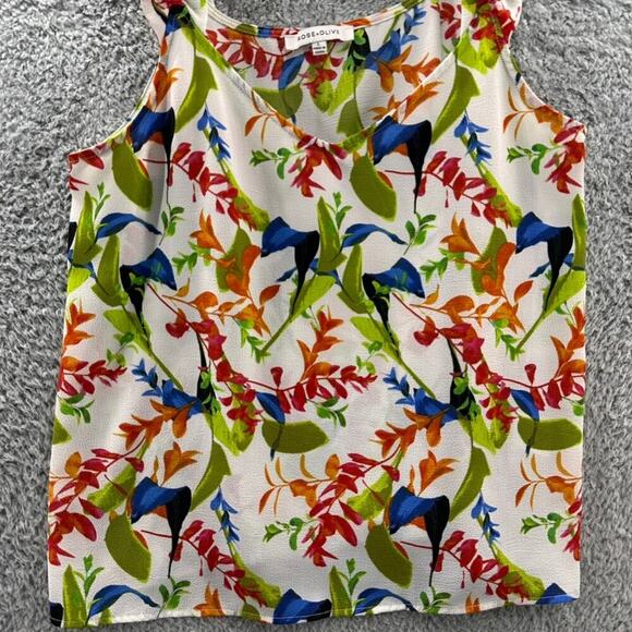 Rose + Olive Women's Large Tank Top Floral Ruffled Straps Summer Vacation - Picture 2 of 8